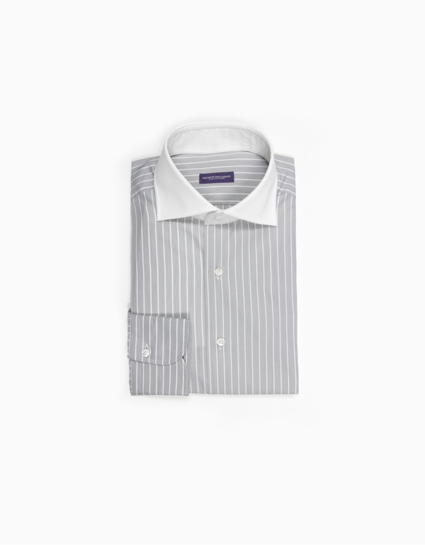 Patrick Hellmann Collection Grey Shirt With White Stripes And White Collar image